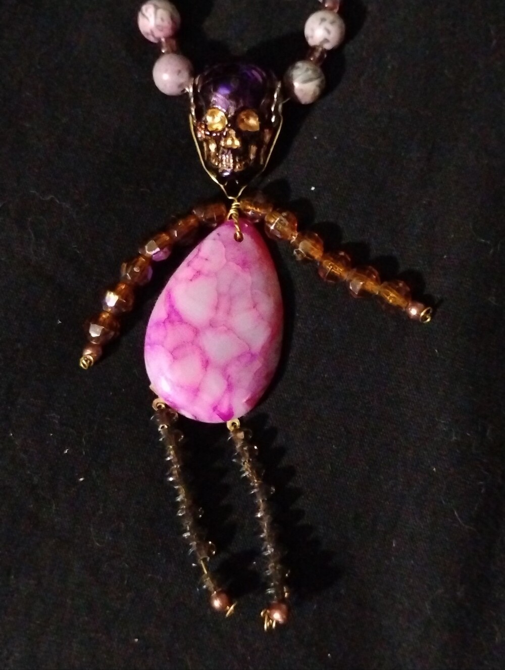 Hand Crafted Articulated Gemstone Skeleton Necklace